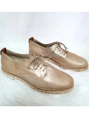 AGL 36 Juliet  Calf Leather Rose Metallic Oxfords Cork Rubber Soles